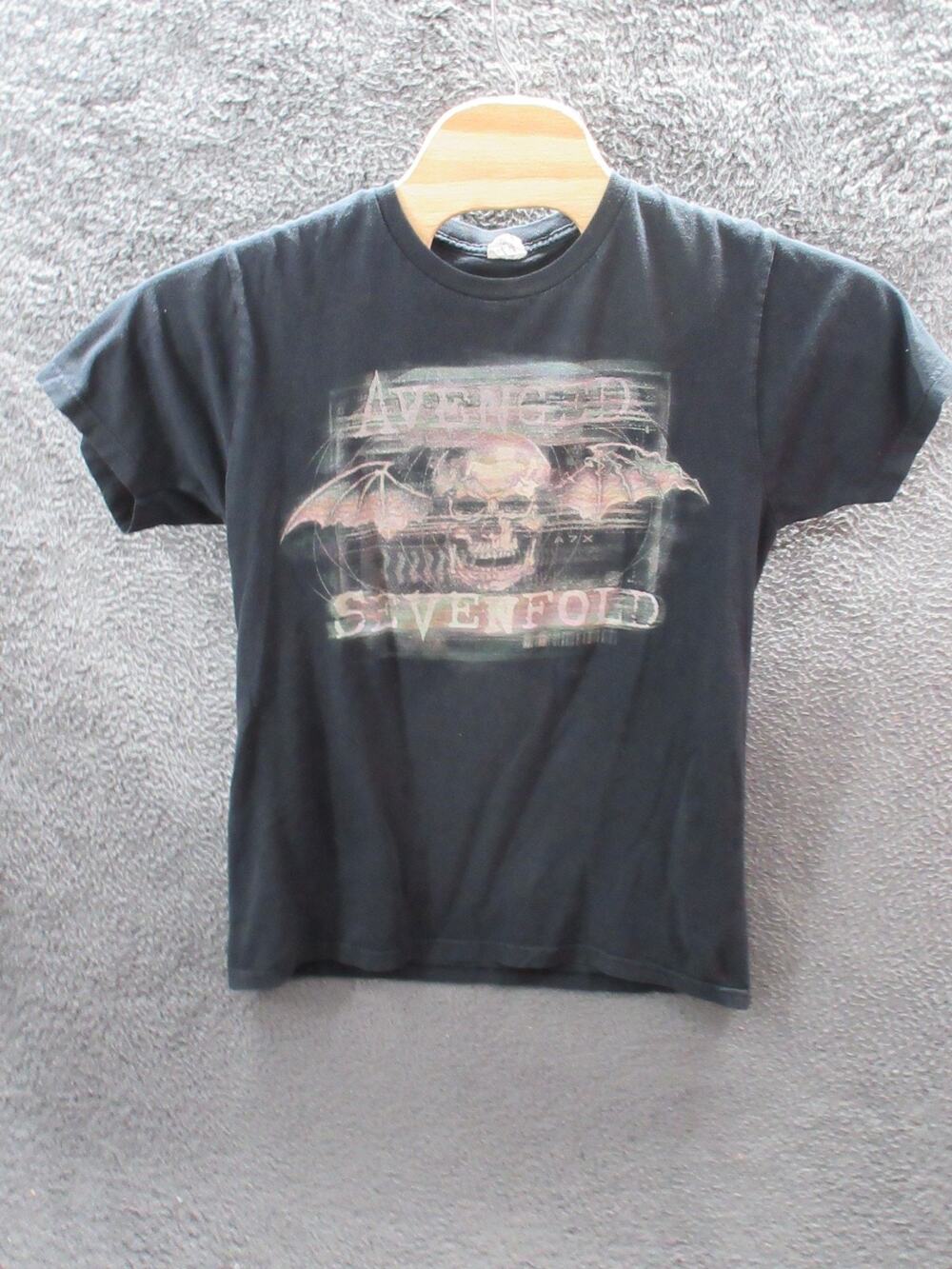 Vintage Y2K Avenged Sevenfold Skull Batwing Graphic Mens Large Black T Shirt
